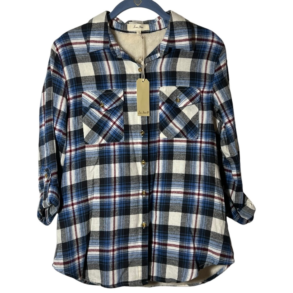 Love Notes Shacket Flannel Small Plaid Button Up